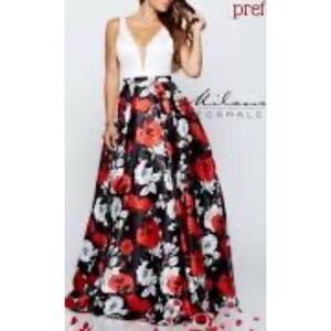 Milano Formals Multicolor Satin Floral Long Pleated Sleeveless Gown Plus Size 26